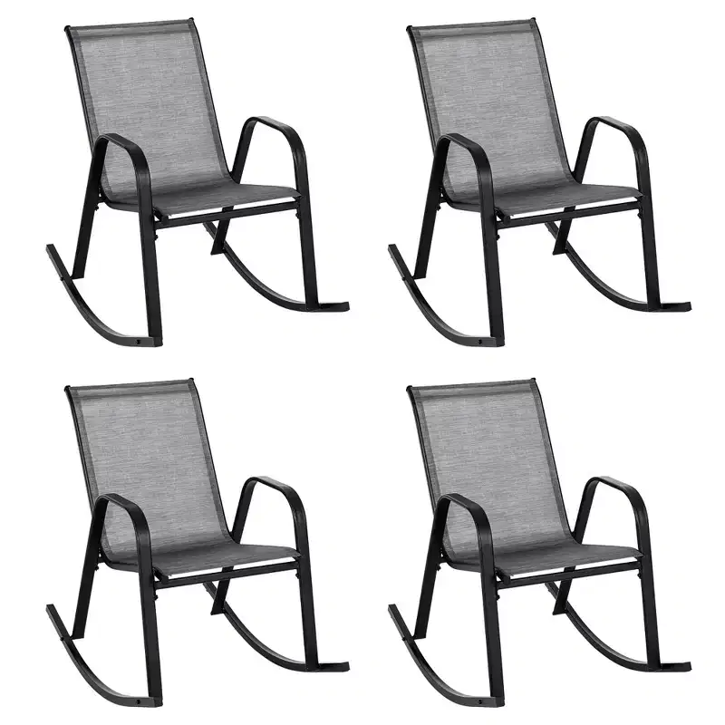 Costway 4pcs Patio Rocking Chair Heavy-Duty Metal Rocker Outdoor Anti-Slip Gray