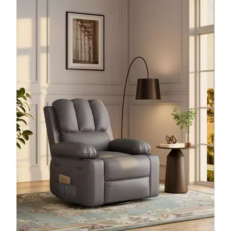 Stylish Classic Manual Leather Recliner Chair with Lumbar & Arm Support for Living Room