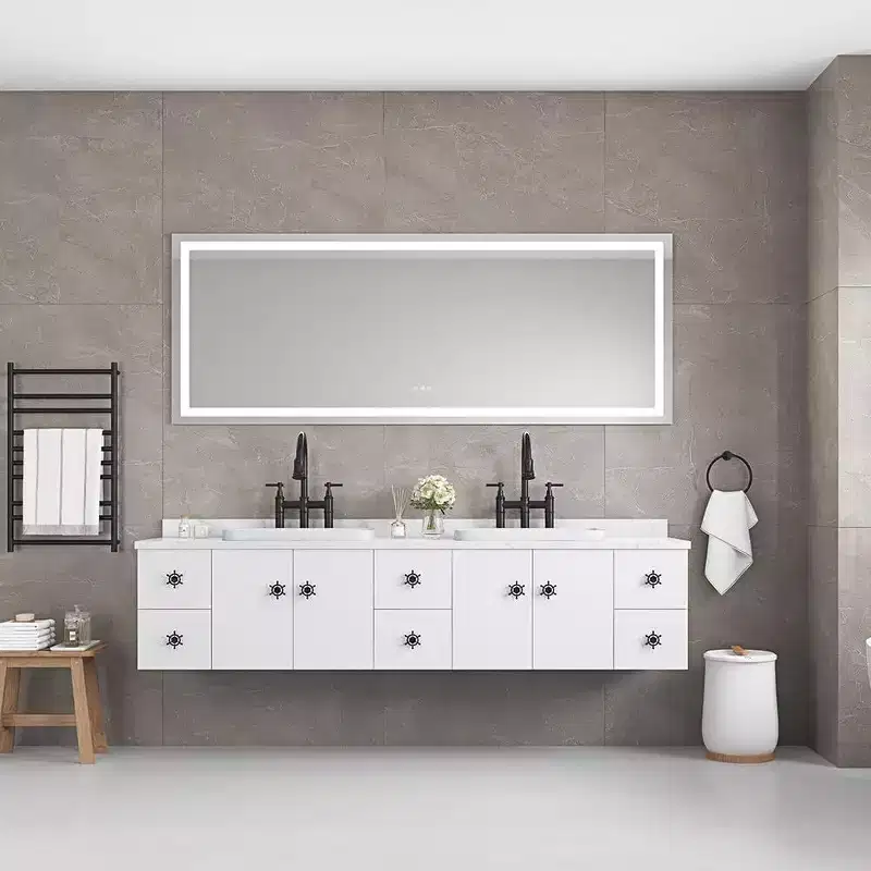 Acekool 72x30 Inch Bathroom Wall Mirrors with 3 Color Lights Rectangle Wall Vanity Mirror, Frameless LED Single Bathroom Vanity Mirror, White