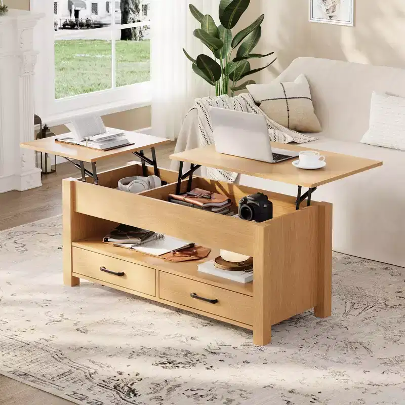 Wood Coffee Table - Adjustable Coffee Table, Height Adjustable Coffee Table, Modern Coffee Table, Stylish Coffee Table