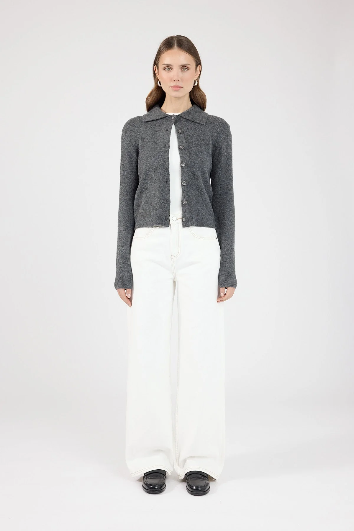 Collared Knit Cardigan Charcoal