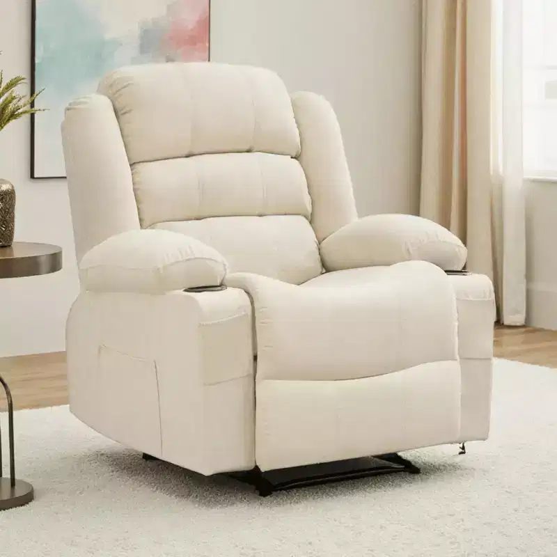 Large Recliner Chair for Adults, Manual Fabric Recliner with Side Pockets & Cup Holders