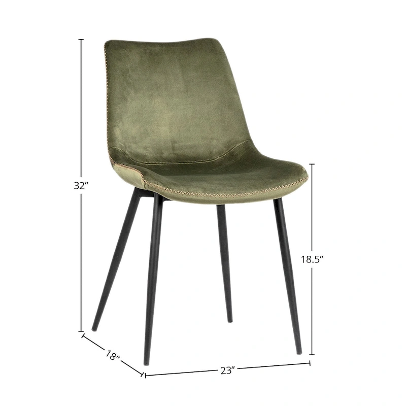 Hazel Velvet Upholstered Dining Side Chair Black Peg Legs, Olive Green
