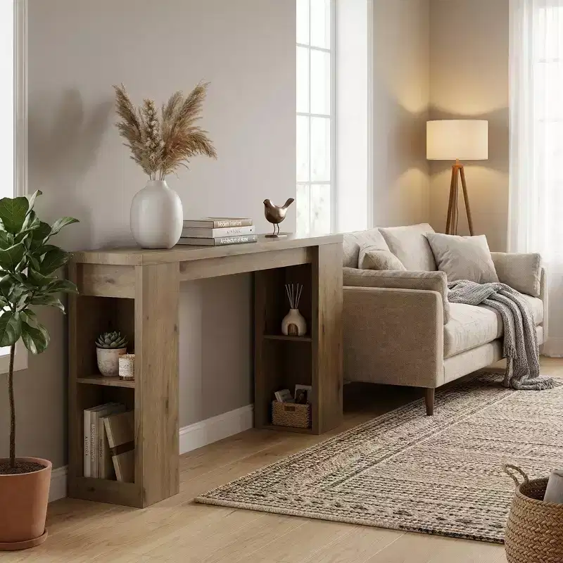 Console Table with Storage Shelves – Narrow Entryway Sofa Table for Hallway & Living Room