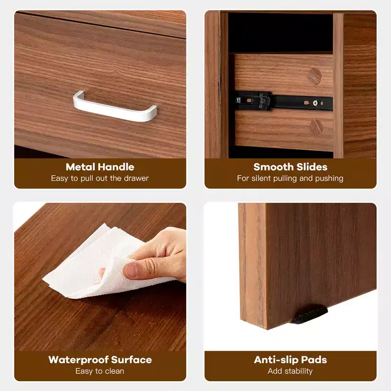 Modern Nightstand with Drawer and Open Shelf Black/Brown