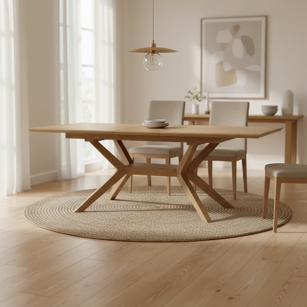 Mid-Century Modern Wood Rectangular Extension Kitchen Dining Table, Brown - Large