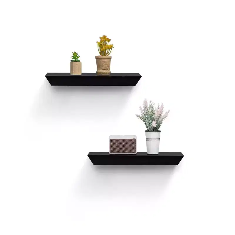 2 Pack Floating Shelves, Black MDF Wood Wall Shelves for Home Decor and Storage, Bedroom, Living Room, Bathroom, Kitchen