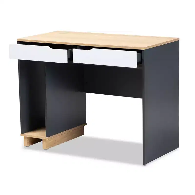 Reed 2 Drawer Wood Computer Desk - Gray/White - Baxton Studio: Contemporary Style, CPU Storage, Home Office Furniture