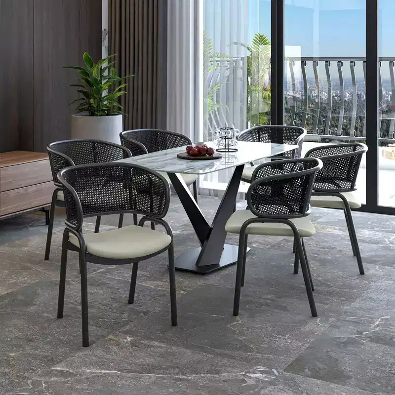 LeisureMod Ervilla Modern Dining Side Chair  Cozy Upholstered Accent Armchair with Black Iron Legs, Kitchen, Dining Room, Cafe, Restaurant Seating