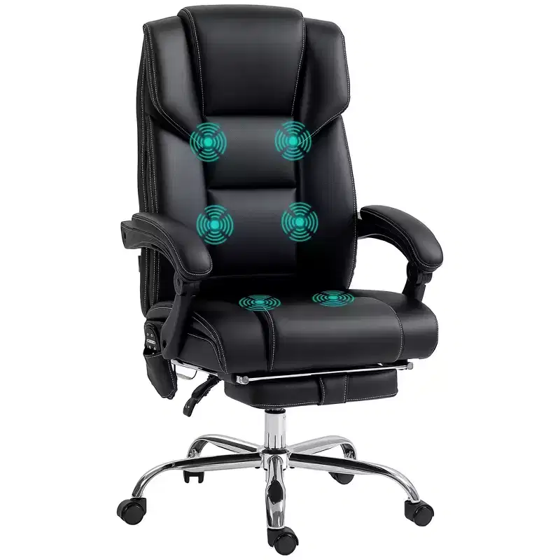 Vinsetto Massage Office Chair with 6 Vibration Points, Lumbar Heated PU Leather Reclining Computer Chair with Adjustable Height, Footrest