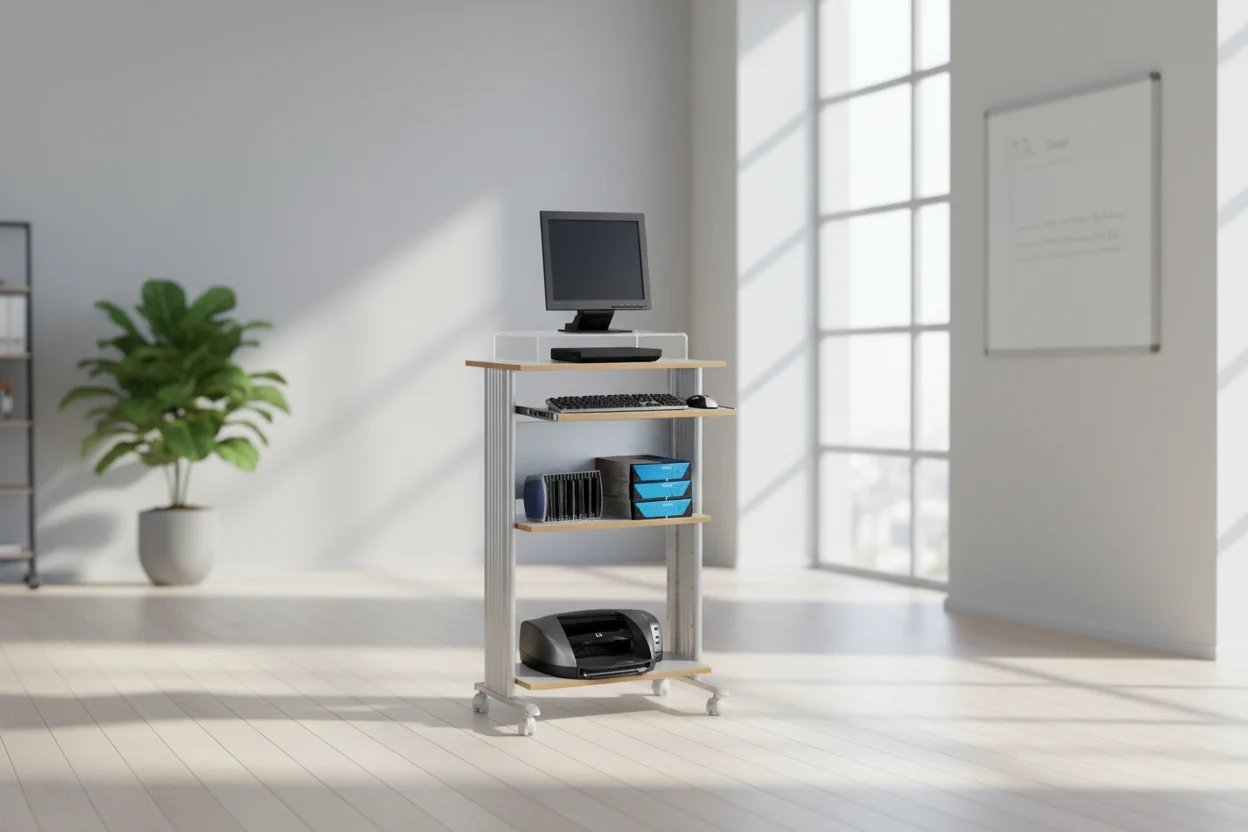 Mobile Standing Computer Desk and Printer Stand with Storage