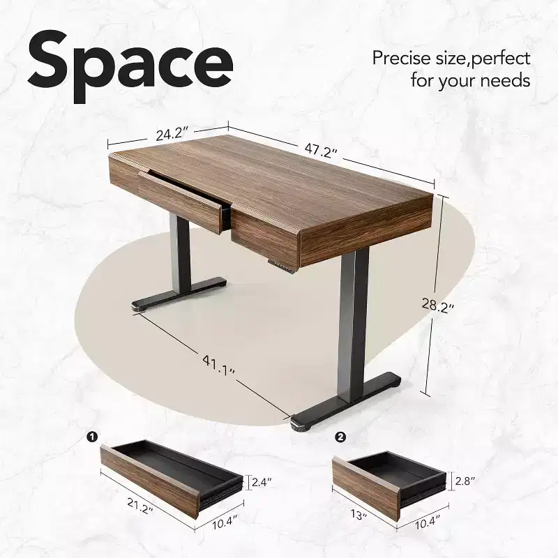 48 Inch Electric Standing Desk with Drawers, Height Adjustable Stand Up Desk with Storage, Black Walnut Computer Workstation for Home Office