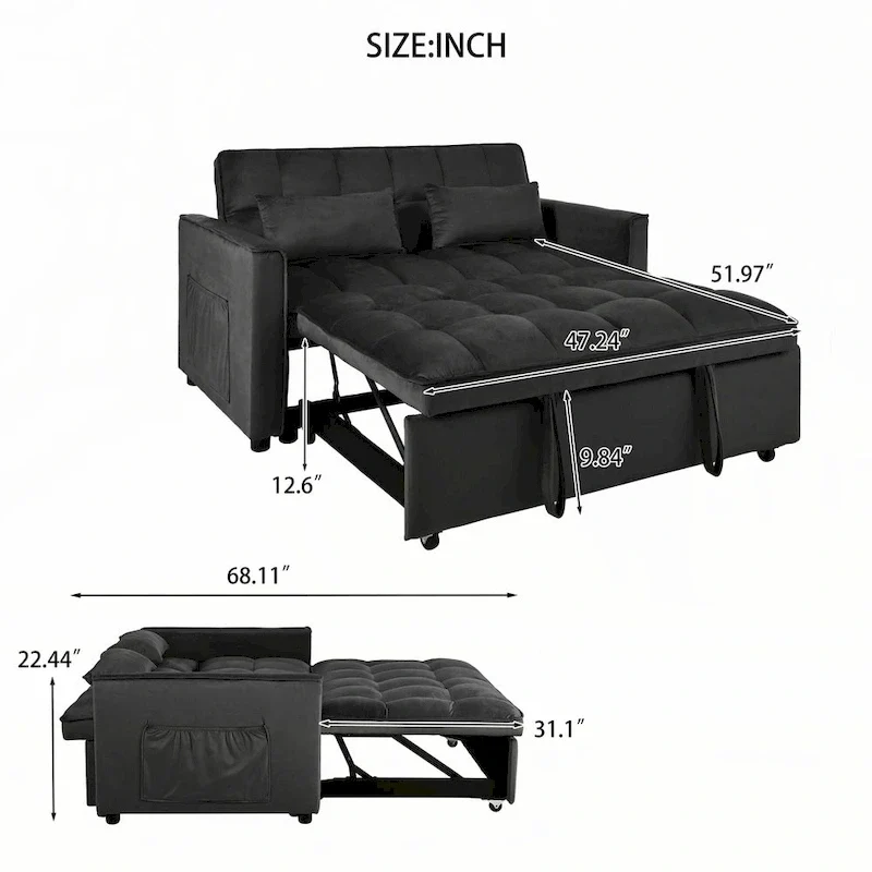 Black Convertible Sofa Bed, Full Size, Sleeps 2