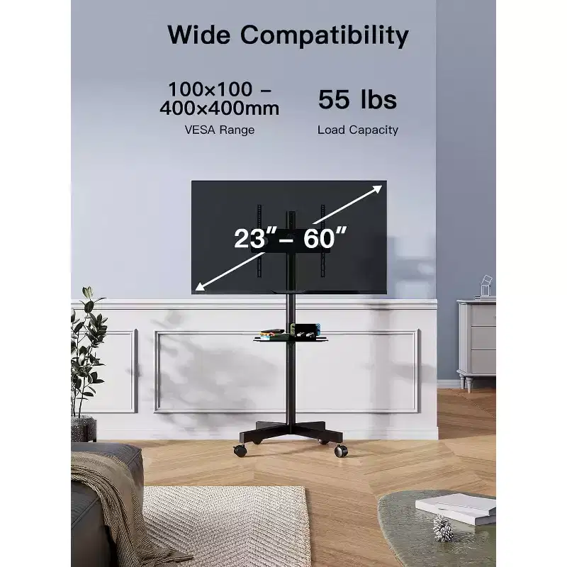 Black Rolling TV Cart for 23-60