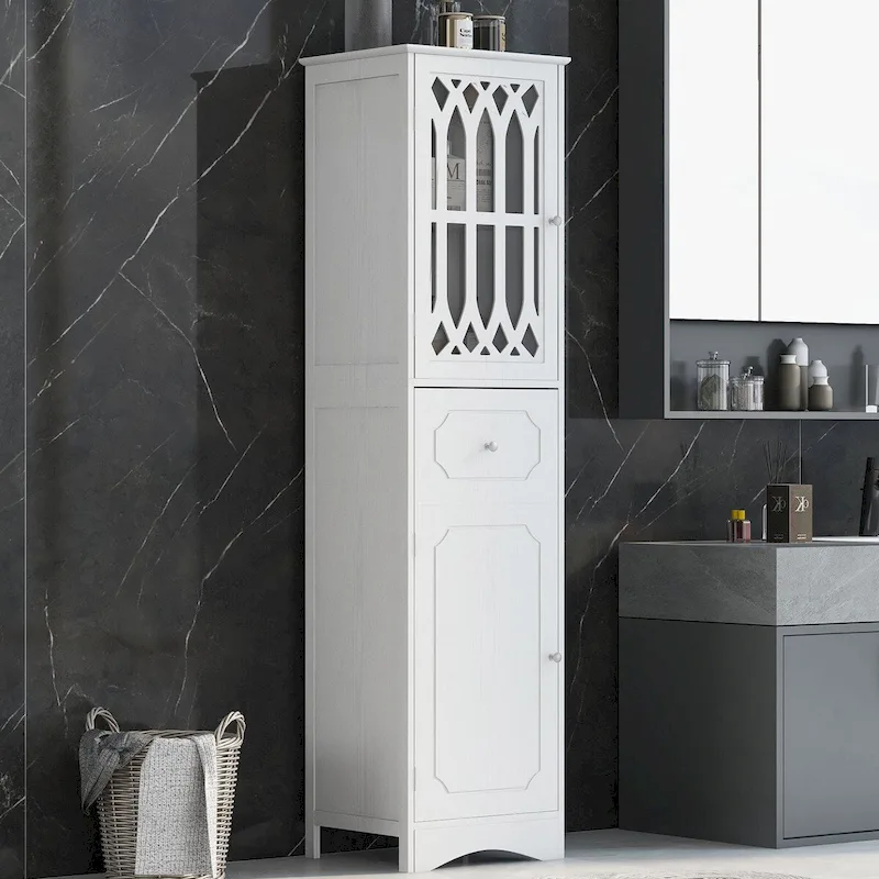 64 Wood 2-door Bathroom Cabinet with Adjustable Shelves