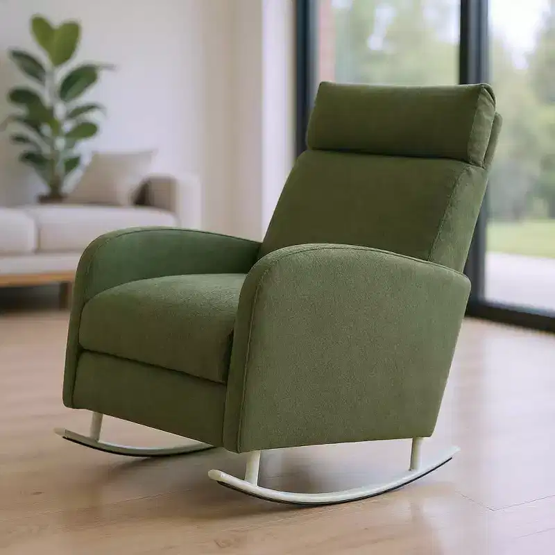 Modern Chenille Rocking Chair with Metal Legs and Side Storage Pocket