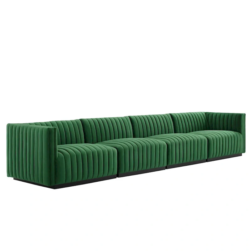Channel Tufted Velvet Upholstered Sofa
