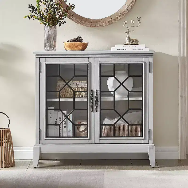 36 inch Wide Accent Cabinet with 2 Doors, Vintage Style Storage Cabinet with Solid Wood Legs-Farati
