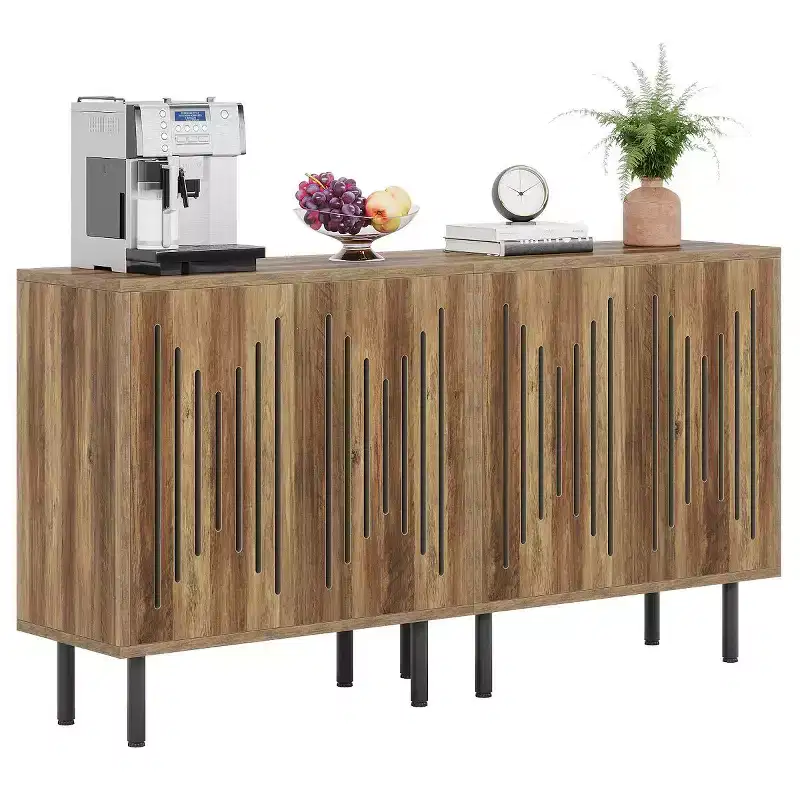 Lantine Set of 2 Modern Sideboards with Adjustable Shelves, 59 Rustic Brown Storage Cabinet for Living Room, Dining Room Buffet & Entryway Organizer
