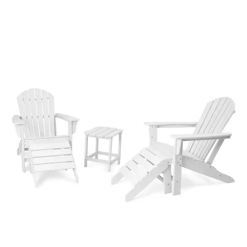 5pk HDPE Adirondack Chairs Set with Ottoman & Table: Weather-Resistant - EDYO LIVING