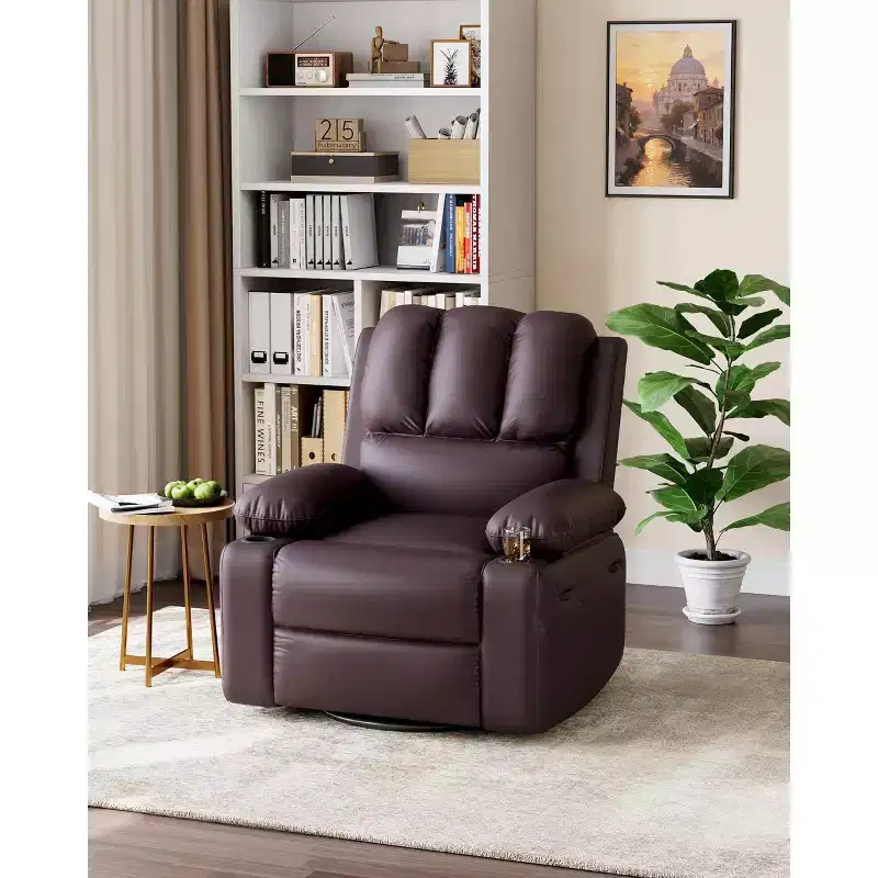 Oversized Recliner Chairs with Heat and Massage - Lazy Recliner Chair for Adults- Manual Single Sofa with Cup Holder for Living Rooms, Bedrooms
