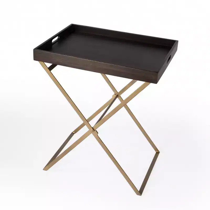 HomeRoots 27 Gold And Walnut Solid Wood Rectangular End Table