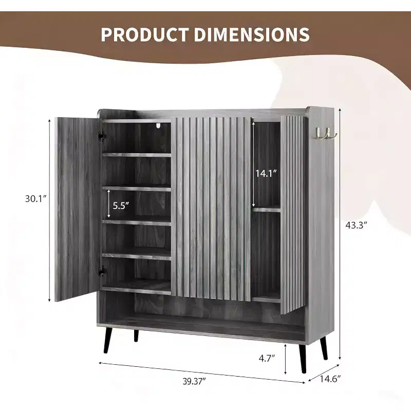 Shoe Cabinet, 30 Pairs Rattan Storage for Entryway, 6-Tier Tall Farmhouse Cabinet With Doors for Hallway Closet
