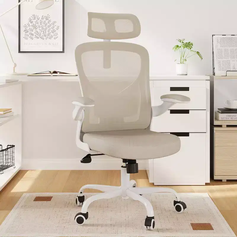 Ergonomic Home Office Chair - With Lumbar Support, Flip-Up Armrests & Headrest for Work & Study (Black)