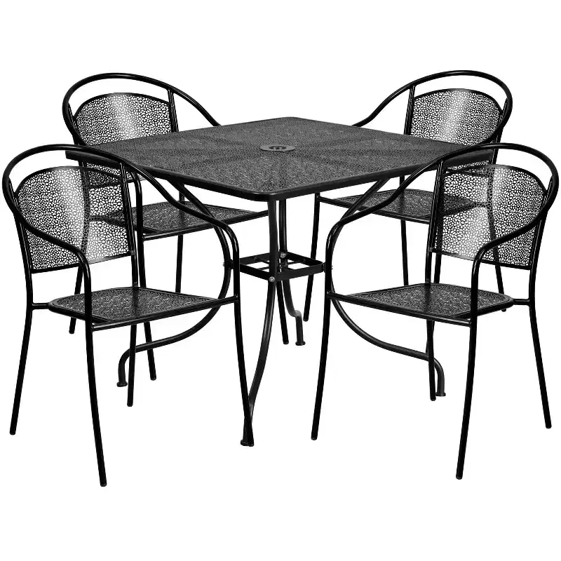 Flash Furniture Oia Commercial Grade 35.5 Square Indoor-Outdoor Steel Patio Table Set with 4 Round Back Chairs