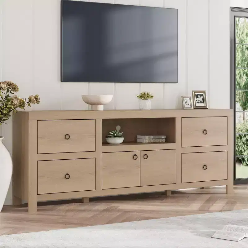 Farmhouse TV Stand for 80 Inch TVs, Long Entertainment Center with 6 Storage Drawer