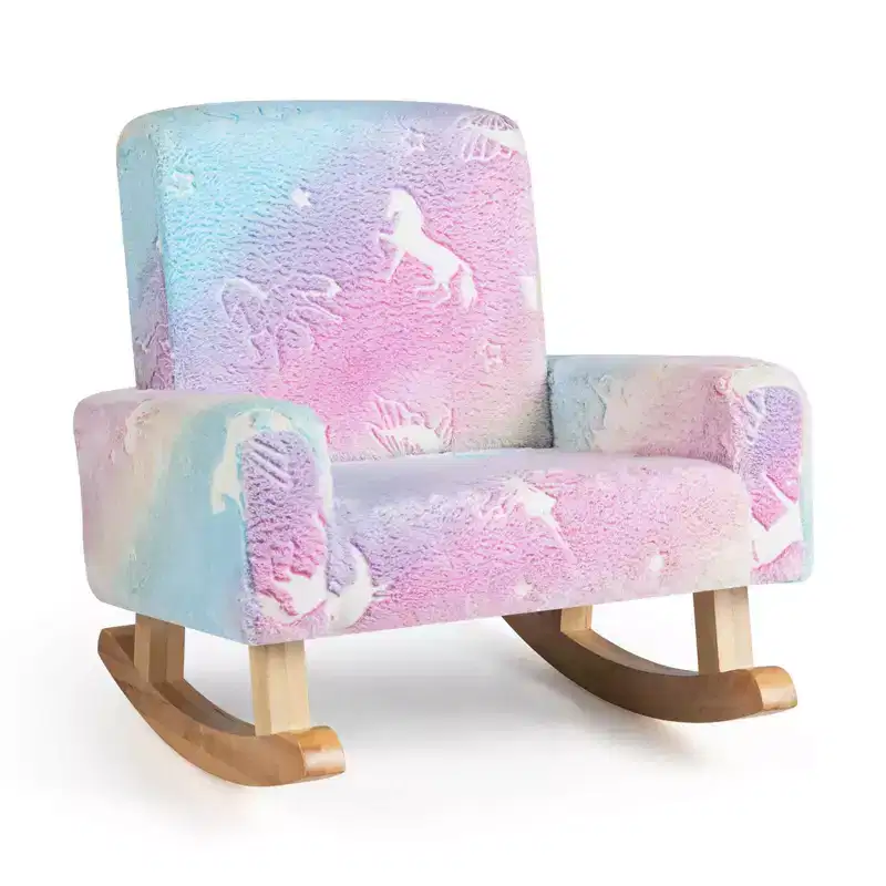 Costway Kids Rocking Chair Upholstered Flannel Children Rocker with Comfy Backrest Multi-color/Pink