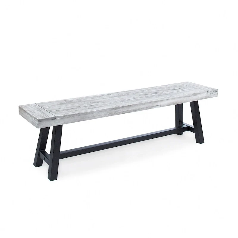 Farmhouse Rectangle Acacia Wood Dining Bench – Iron Frame, Rustic Style