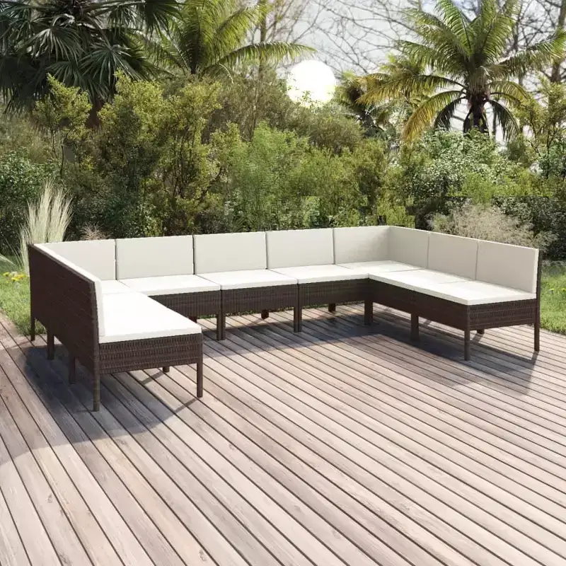 vidaXL Patio Lounge Set Outdoor Sectional Sofa Set Table Poly Rattan Brown