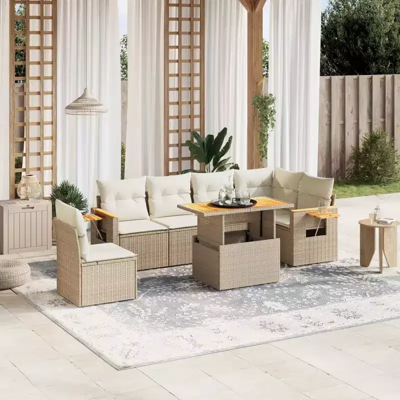 vidaXL 7 Piece Patio Sofa Set with Cushions Poly Rattan