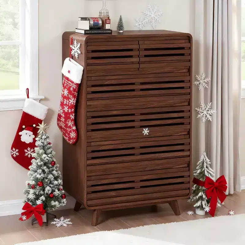 SOLACE FURNITURE Tall Dresser with 6 Drawers, Chests of Drawers with Grille & Curved Design