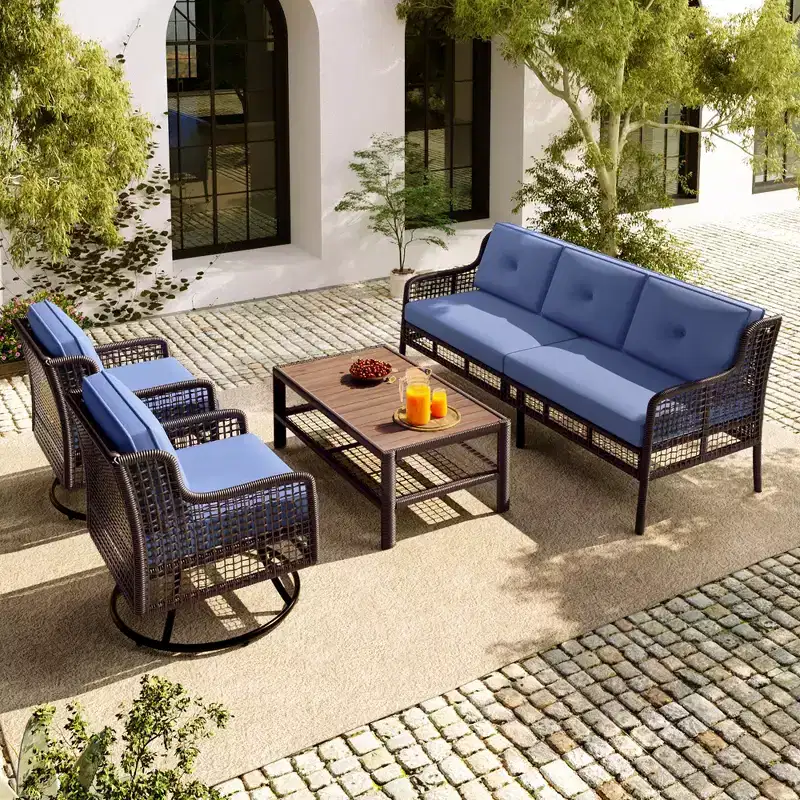 CLIHOME 4 Pieces Patio Furniture Wicker Sofa Set with Swivel Chairs, 5-person Sectional Rattan Outdoor Conversation Set