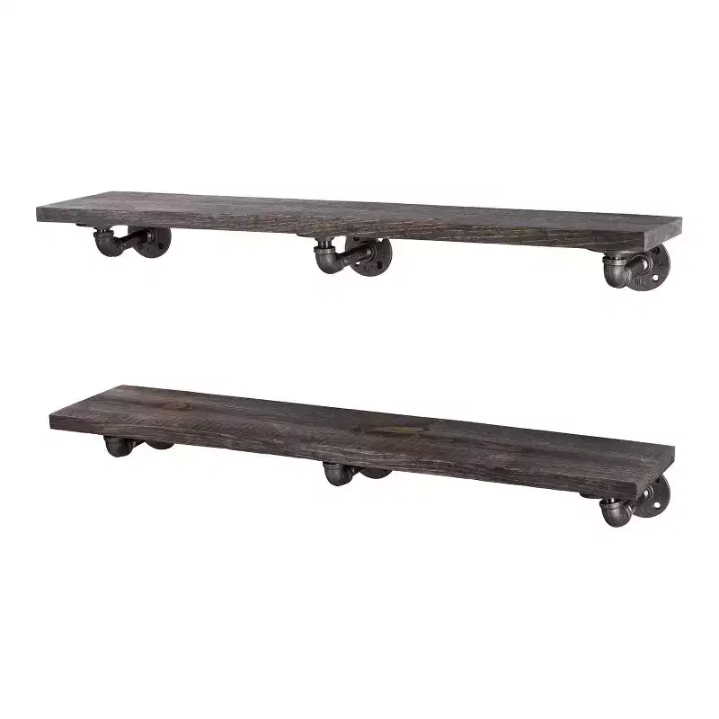 RESTORE Boulder Black 36 in. Shelves with L-Shaped Brackets by Pipe Decor