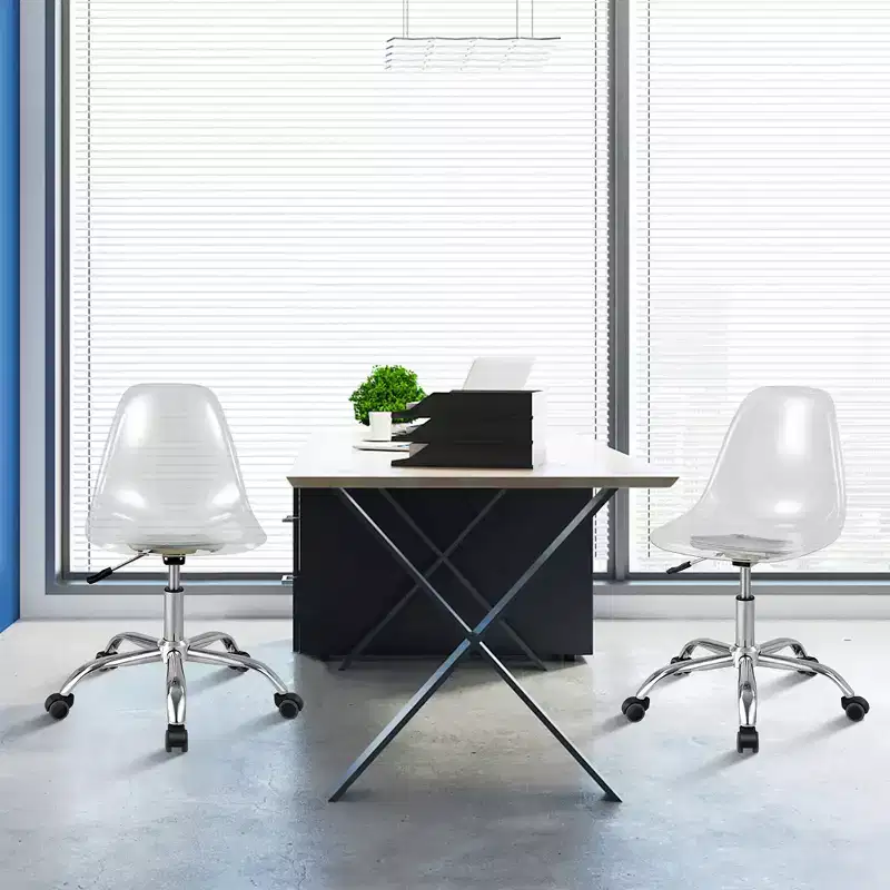Set of 2 Rolling Acrylic Armless Swivel Vanity Ghost Chair – Adjustable Height