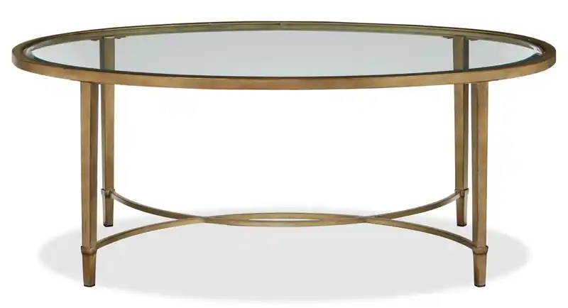 50 Traditional Oval Glass Top Coffee Table - Silver and Gold with Metal Base