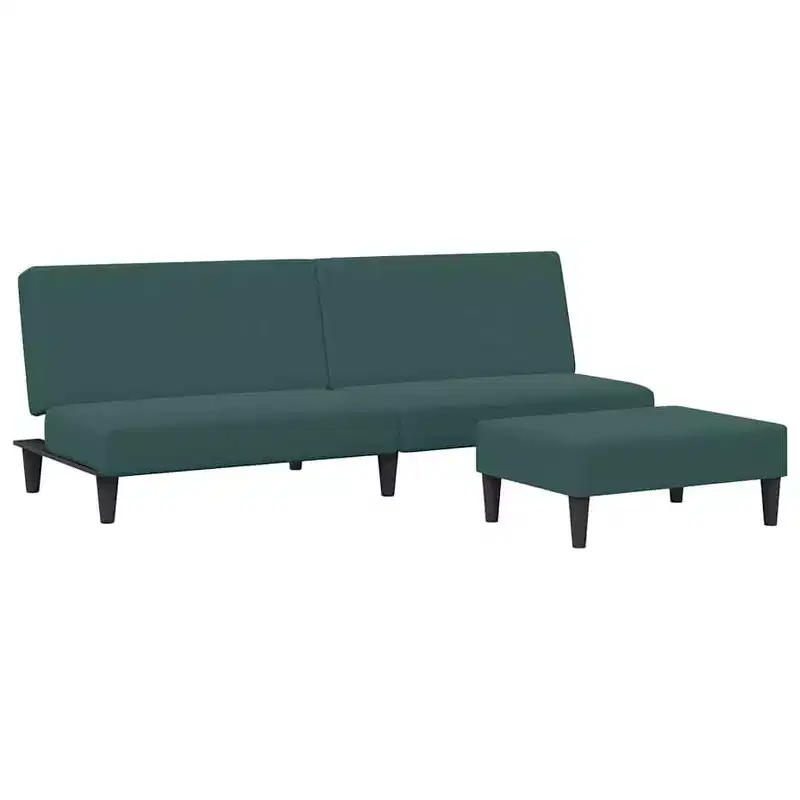 Dark Green Velvet 2-Seater Convertible Sofa Bed with Footstool