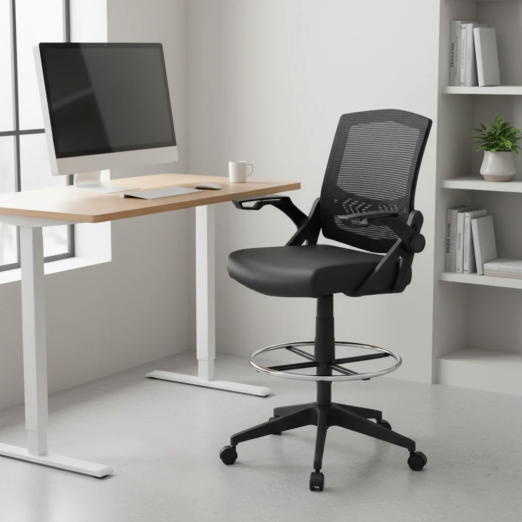Drafting Stool with Flip Arms Mesh Black - Boss Office Products