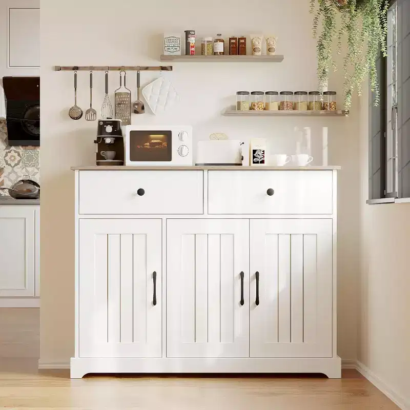 42.5 Farmhouse Buffet Cabinet - Storage Sideboard with Drawers & Adjustable Shelf for Dining Room