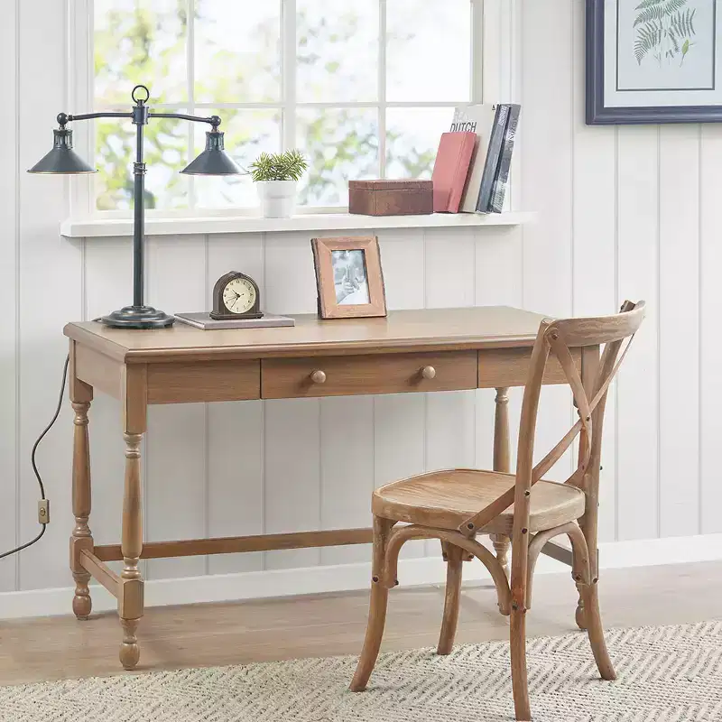 Traditional Wooden Writing Desk with 1 Drawer, Reclaimed Wood Finish