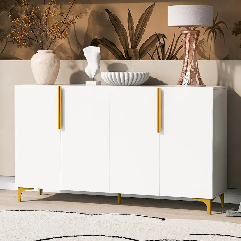 Glossy 4-Door Storage Cabinet with Adjustable Shelves – White / Black / Navy Blue