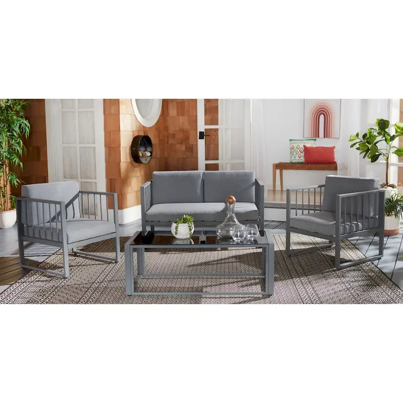 SAFAVIEH Outdoor Holyoke 4-Piece Living Set - 49W x 25D x 28H