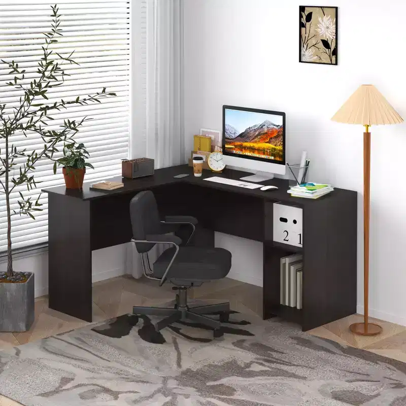 HOMLUX L Shaped Computer Desk 53 Corner Study Writing Desk w/Open Compartment & 2 Cable Management Holes
