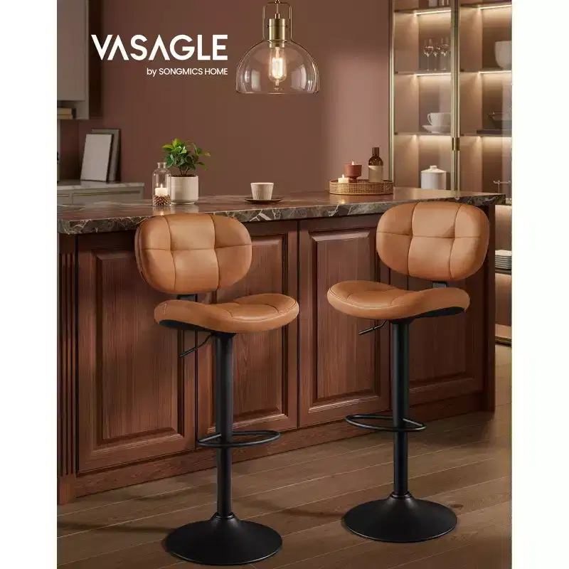 VASAGLE Bar Stools Set of 4, Height Adjustable Kitchen Barstools, Swivel Bar Chairs with Back and Footrest, PU Leather Surface, Steel