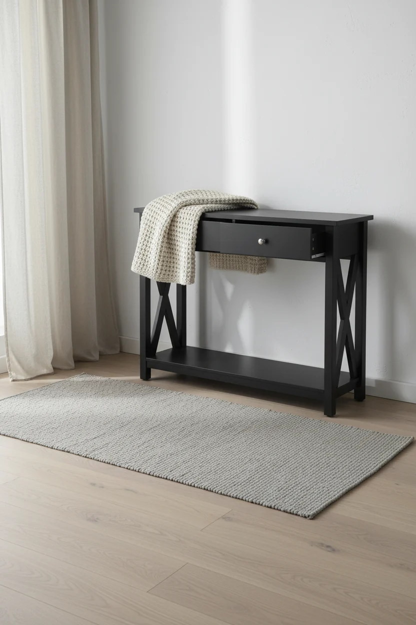 Console Table with Two Drawers 2-Tier Entryway Table with Storage Shelf and Sturdy X-Braced Legs for Living Room or Hallway by (Black)