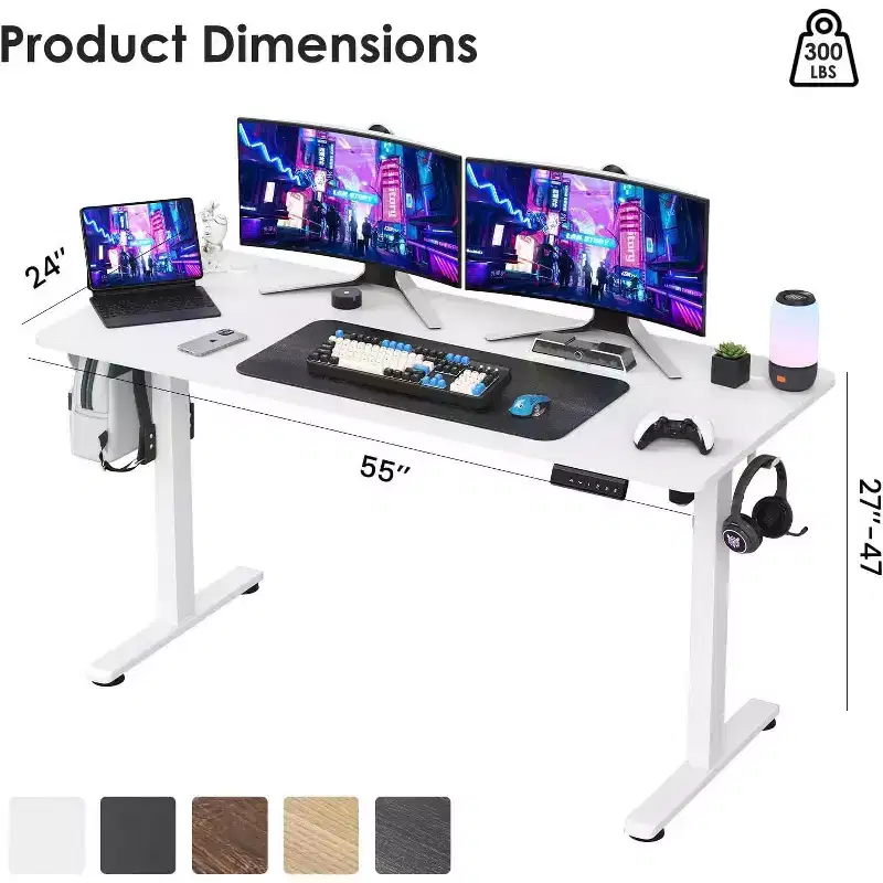 PexFix 55 x 24 Electric Standing Desk White Desktop Height Adjustable Computer Desk Stand up Home Office Desk with Splice Board