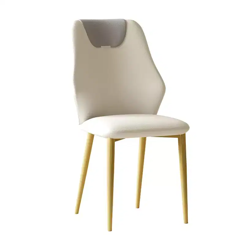 Homy Casa Set of 2 PU Leather Dining Chairs, Ergonomic Chairs with Gold Metal Legs, Beige